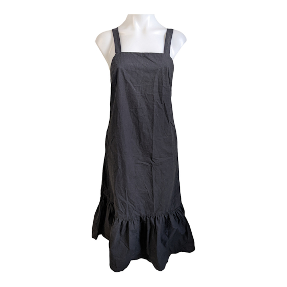 Urban Outfitters Size XS Mia Poplin Midi Dress A Line Black Cotton Square Neck
